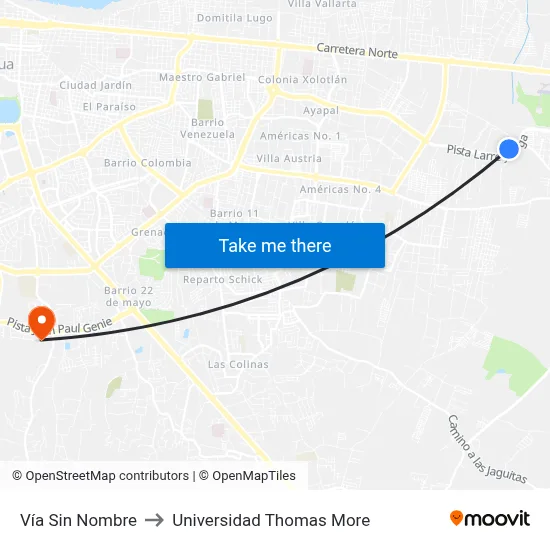 Vía Sin Nombre to Universidad Thomas More map