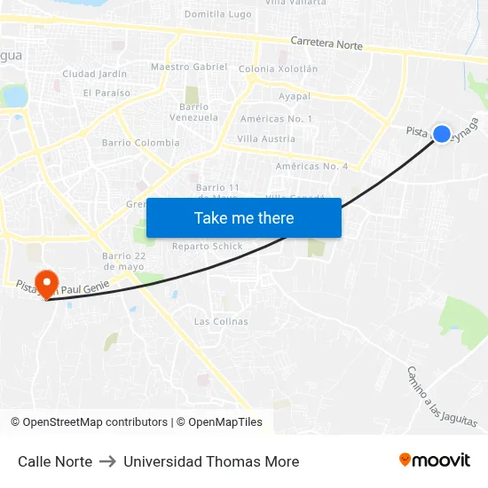Calle Norte to Universidad Thomas More map