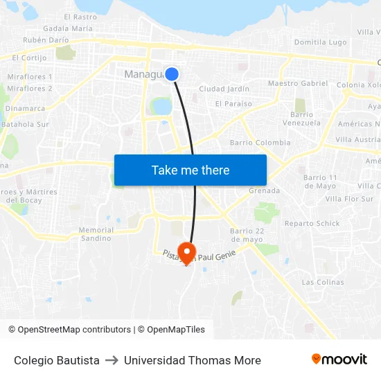Colegio Bautista to Universidad Thomas More map