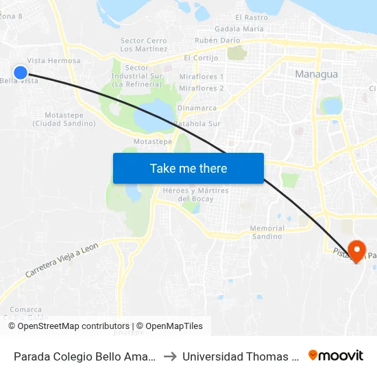 Parada Colegio Bello Amanecer to Universidad Thomas More map