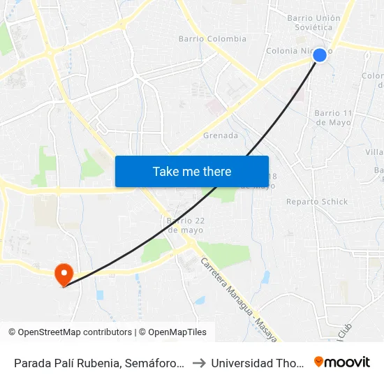 Parada Palí Rubenia, Semáforos De La Nicarao to Universidad Thomas More map