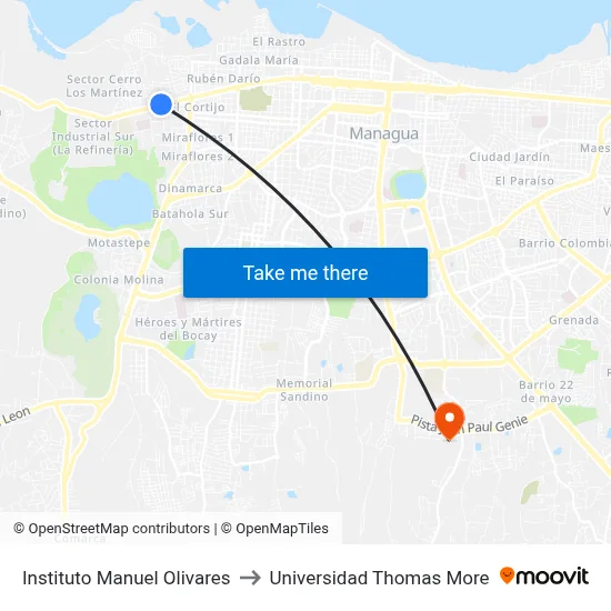 Instituto Manuel Olivares to Universidad Thomas More map