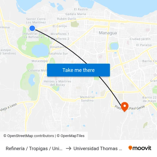Refinería / Tropigas / Unimar to Universidad Thomas More map