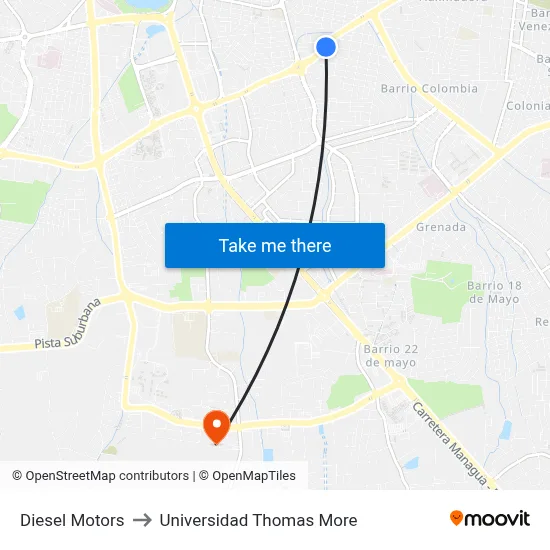 Diesel Motors to Universidad Thomas More map
