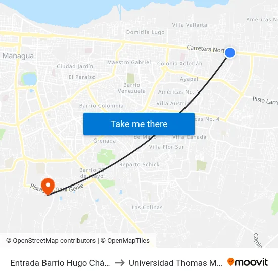 Entrada Barrio Hugo Chávez to Universidad Thomas More map