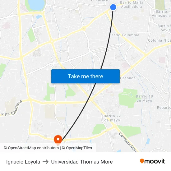 Ignacio Loyola to Universidad Thomas More map