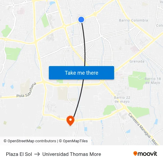 Plaza El Sol to Universidad Thomas More map