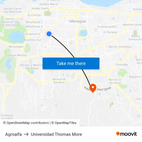 Agroalfa to Universidad Thomas More map