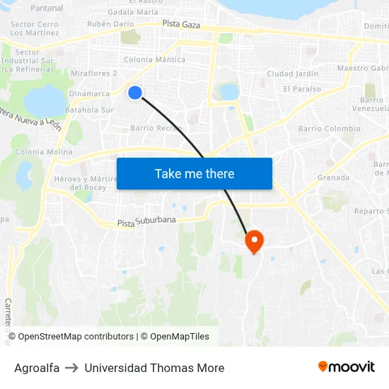 Agroalfa to Universidad Thomas More map