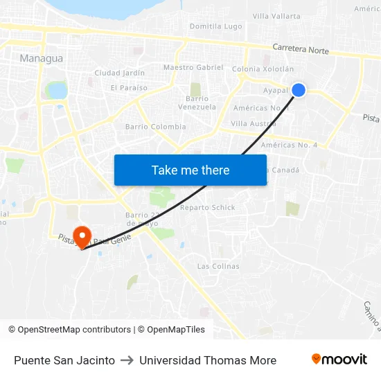 Puente San Jacinto to Universidad Thomas More map