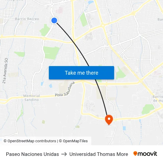 Paseo Naciones Unidas to Universidad Thomas More map