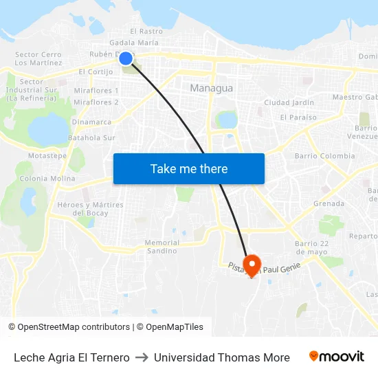 Leche Agria El Ternero to Universidad Thomas More map