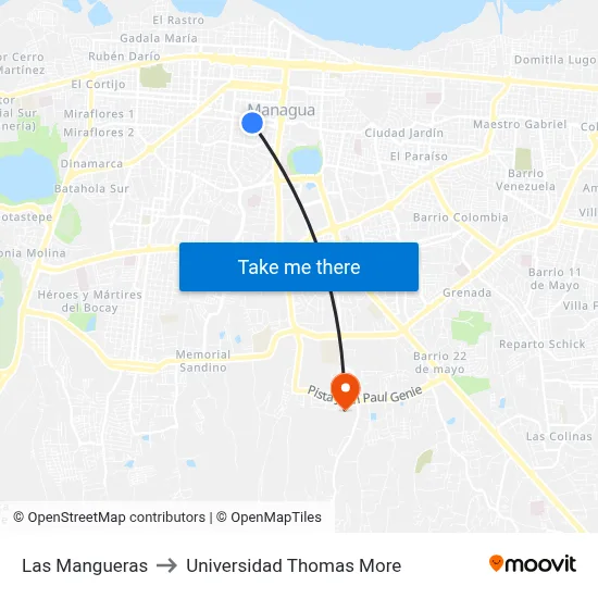 Las Mangueras to Universidad Thomas More map