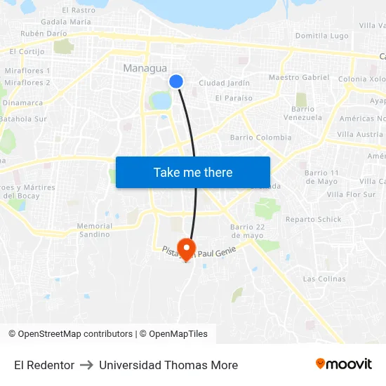 El Redentor to Universidad Thomas More map