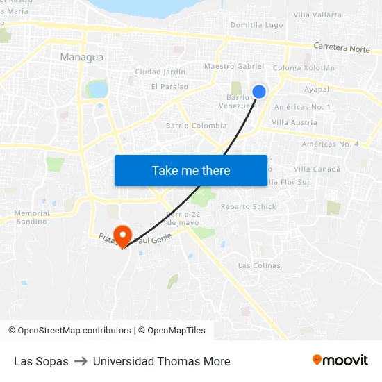 Las Sopas to Universidad Thomas More map