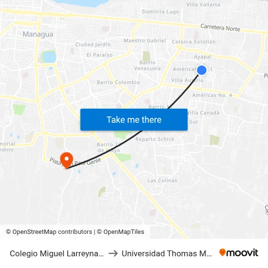 Colegio Miguel Larreynaga to Universidad Thomas More map