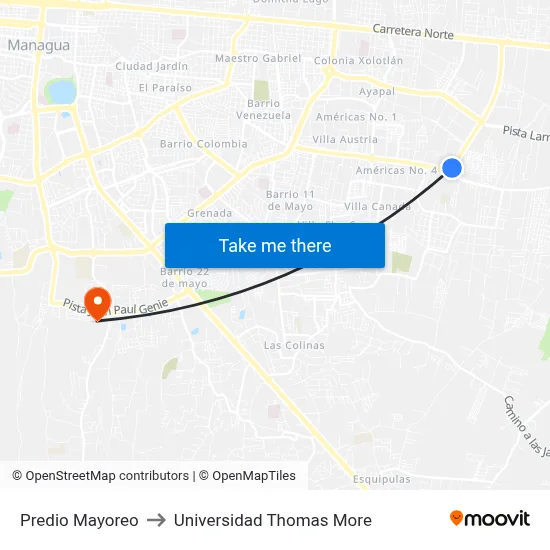 Predio Mayoreo to Universidad Thomas More map