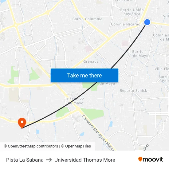 Pista La Sabana to Universidad Thomas More map