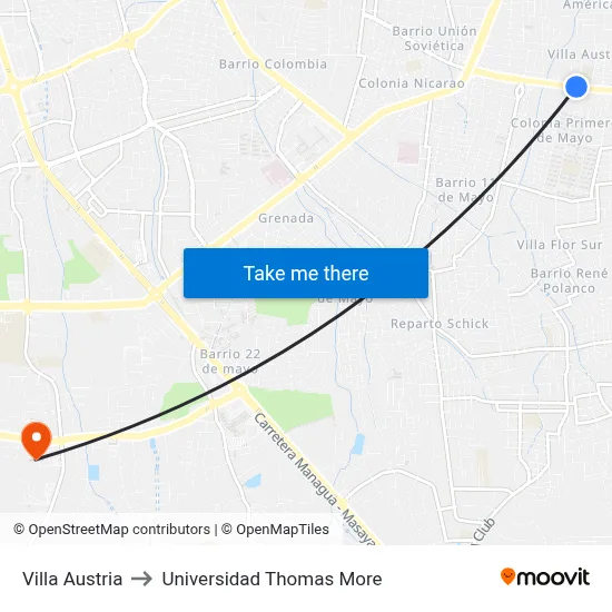 Villa Austria to Universidad Thomas More map
