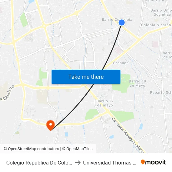 Colegio República De Colombia to Universidad Thomas More map