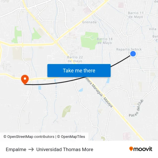 Empalme to Universidad Thomas More map