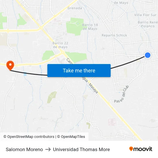 Salomon Moreno to Universidad Thomas More map