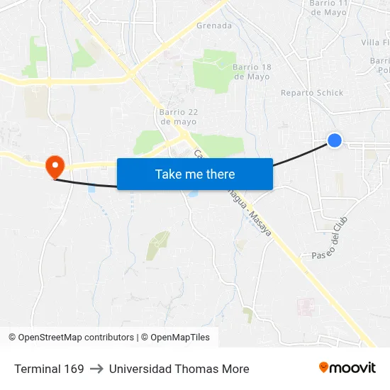 Terminal 169 to Universidad Thomas More map