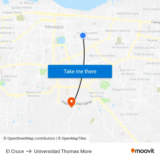El Cruce to Universidad Thomas More map