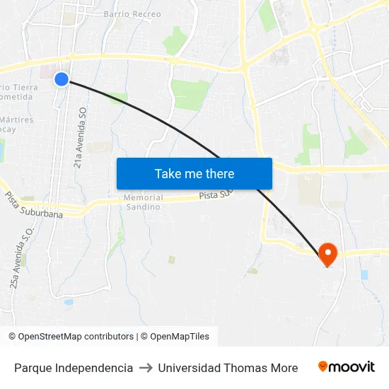 Parque Independencia to Universidad Thomas More map