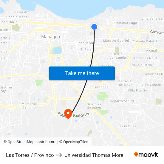 Las Torres / Provinco to Universidad Thomas More map