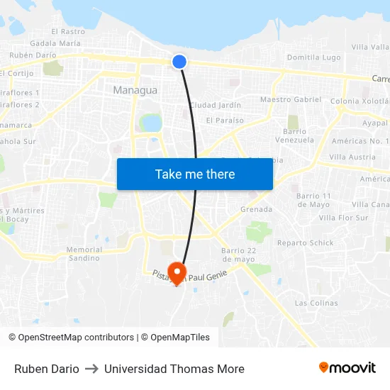 Ruben Dario to Universidad Thomas More map