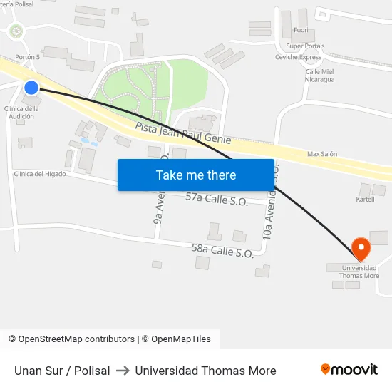 Unan Sur / Polisal to Universidad Thomas More map
