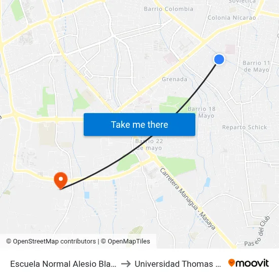 Escuela Normal Alesio Blandón to Universidad Thomas More map