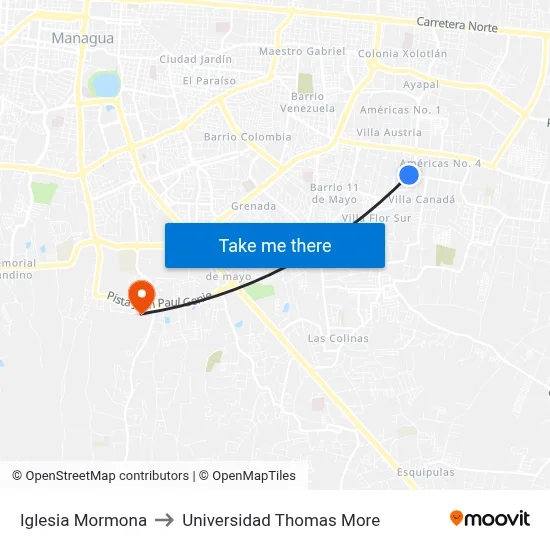 Iglesia Mormona to Universidad Thomas More map