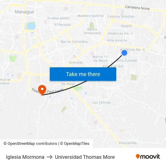 Iglesia Mormona to Universidad Thomas More map