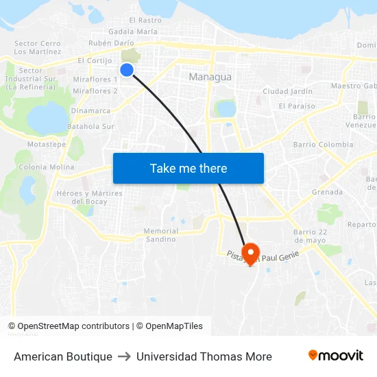 American Boutique to Universidad Thomas More map