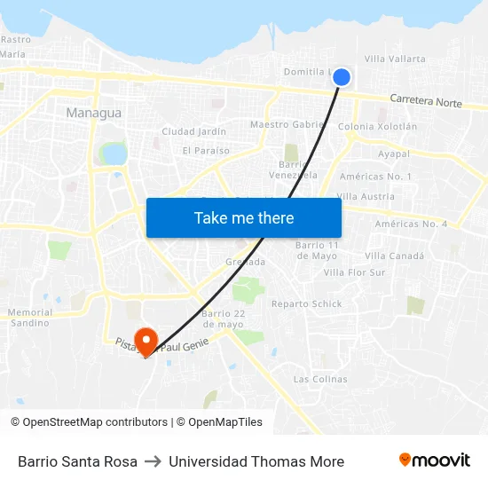 Barrio Santa Rosa to Universidad Thomas More map