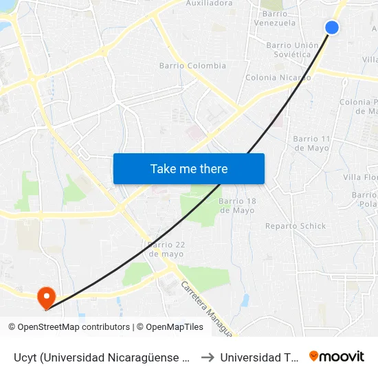 Ucyt (Universidad Nicaragüense De Ciencia Y Tecnología) to Universidad Thomas More map