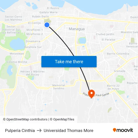 Pulperia Cinthia to Universidad Thomas More map