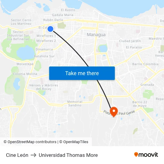 Cine León to Universidad Thomas More map