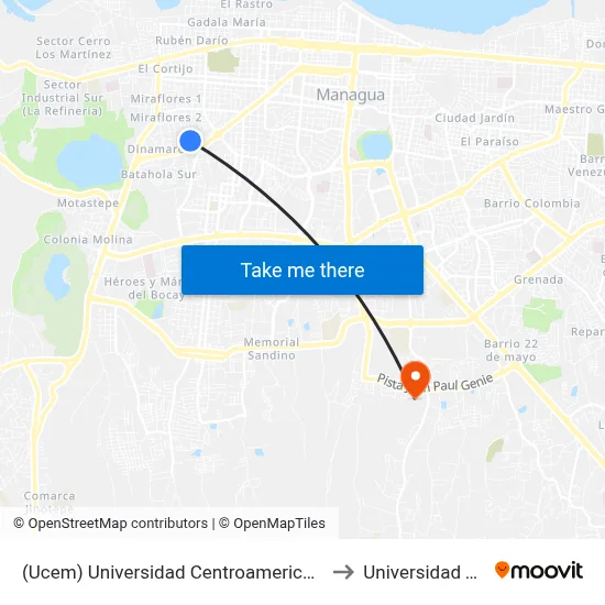 (Ucem) Universidad Centroamericana De Ciencias Empresariales to Universidad Thomas More map