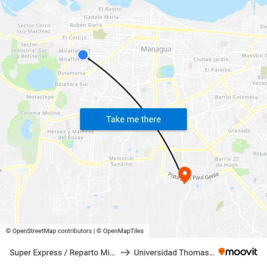 Super Express / Reparto Miraflores to Universidad Thomas More map