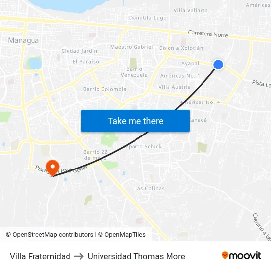Villa Fraternidad to Universidad Thomas More map