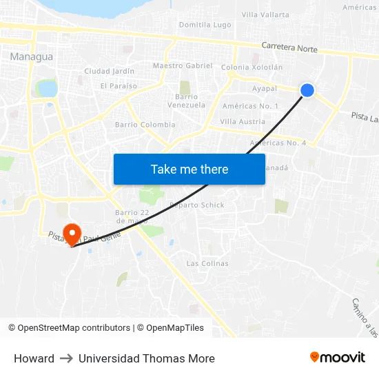 Howard to Universidad Thomas More map