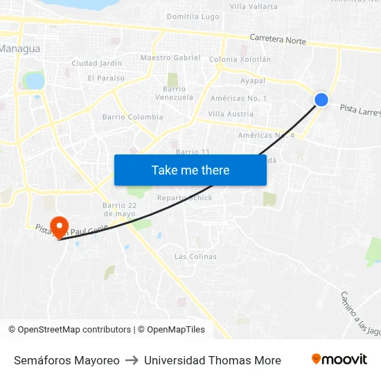 Semáforos Mayoreo to Universidad Thomas More map
