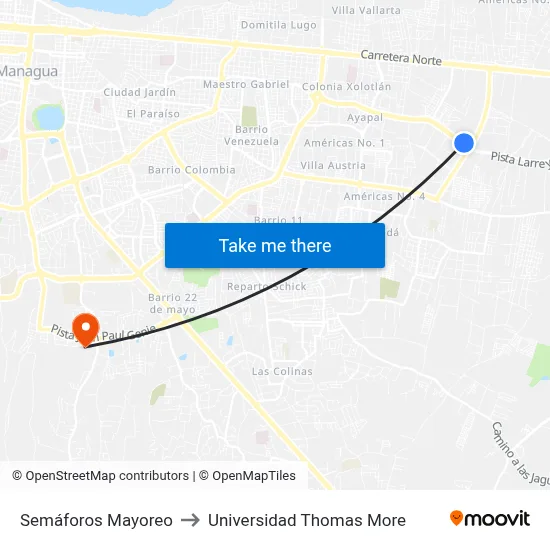 Semáforos Mayoreo to Universidad Thomas More map