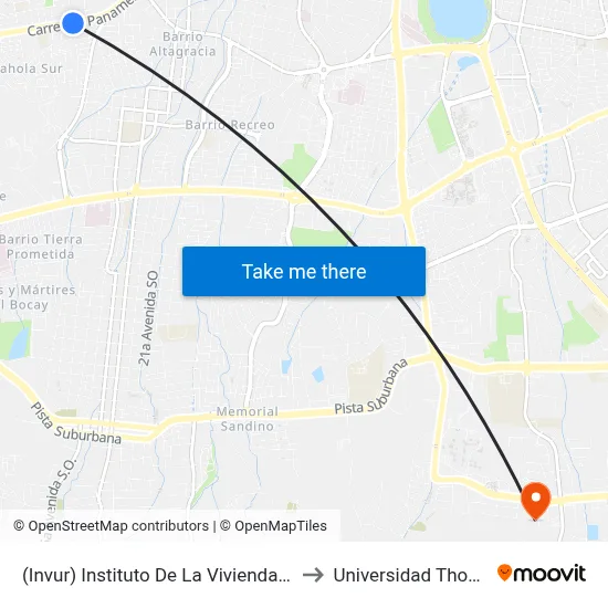 (Invur) Instituto De La Vivienda Urbana Y Rural to Universidad Thomas More map