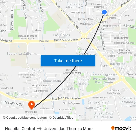 Hospital Central to Universidad Thomas More map
