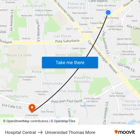 Hospital Central to Universidad Thomas More map