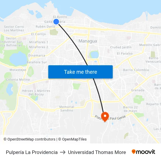 Pulpería La Providencia to Universidad Thomas More map